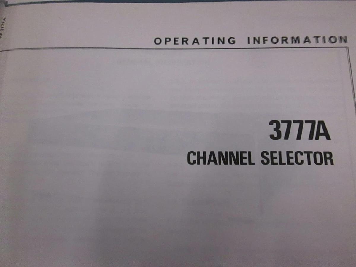 Used HP 3777A Channel Selector, Operating Information, Used