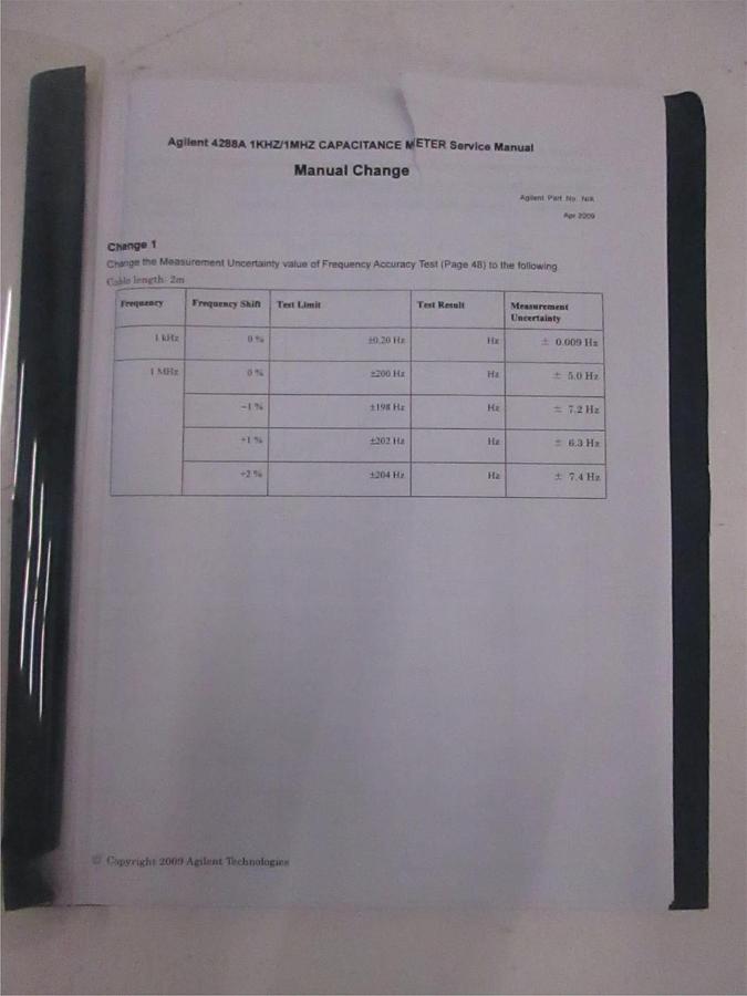 Used Agilent 4288A Capacitance Meter Service Manual, Manual Change, Used