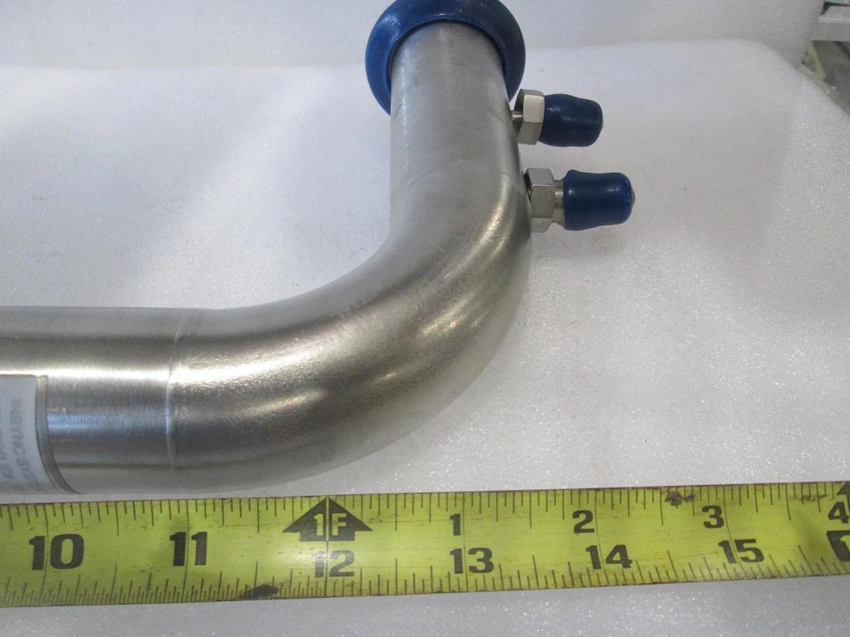 Used AMAT, Insync Systems Inc., 0225-40379-P4, Elbow Vacuum Line w/ 2 Ports, Used