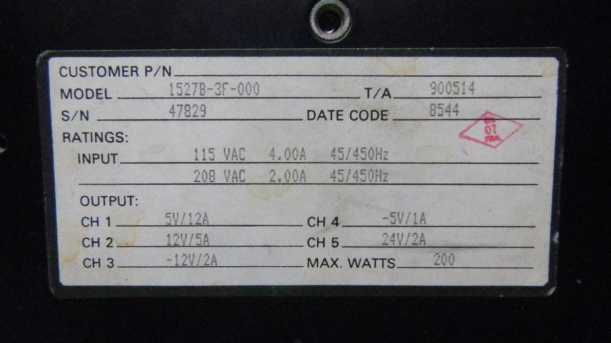 Used QSI 1527B-3F-000 Power Supply, Used