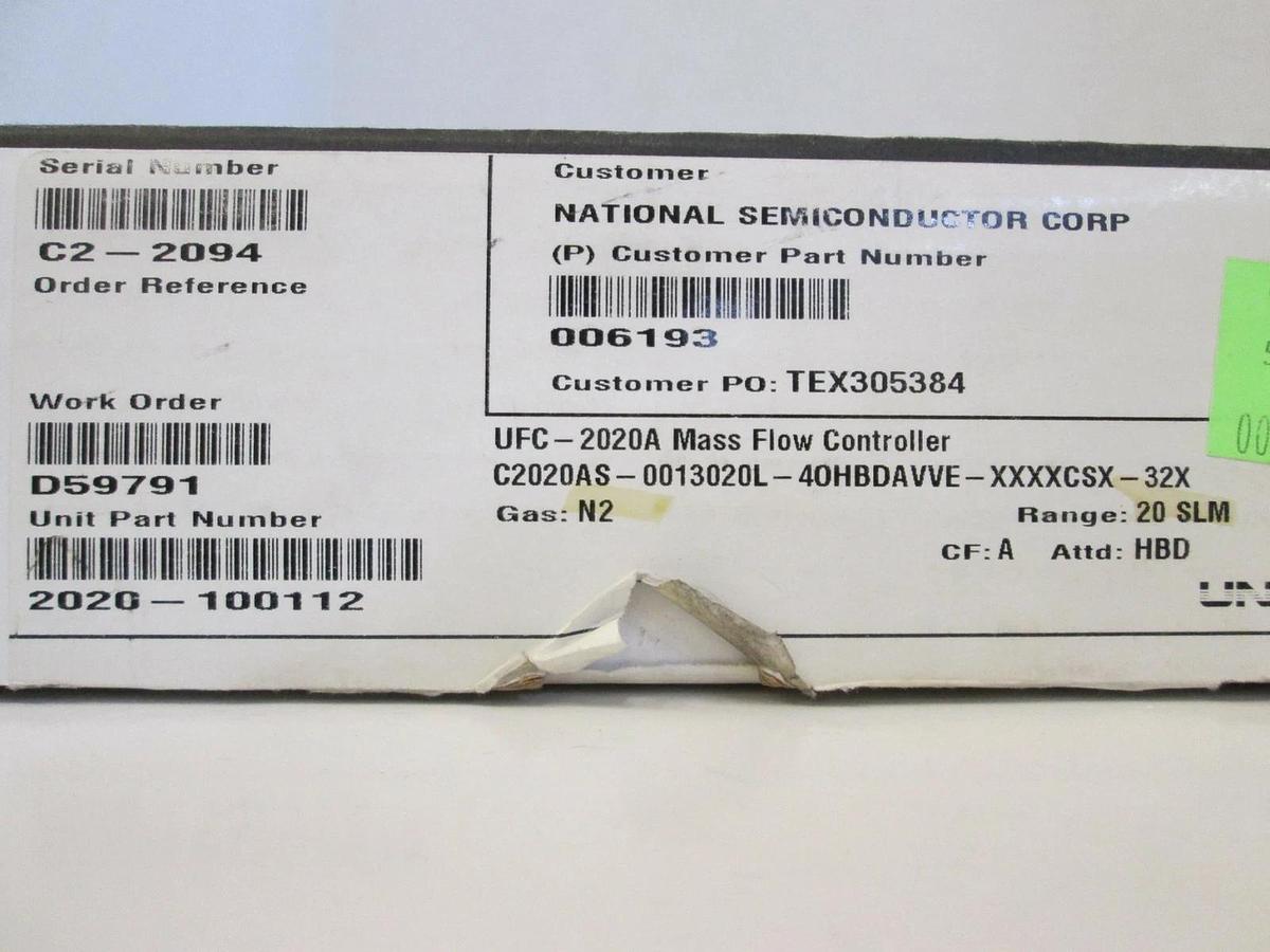 Used Unit UFC-2020A Mass Flow Controller MFC, N2, 20 SLM, 1/4" Male