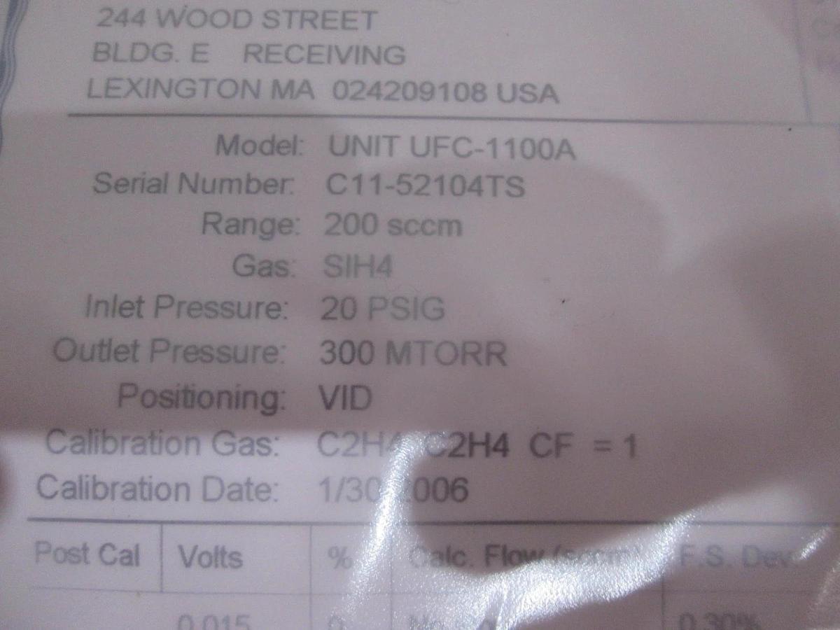 Unit, UFC-1100A, Mass Flow Controller, 200 SCCM, SIH4, New