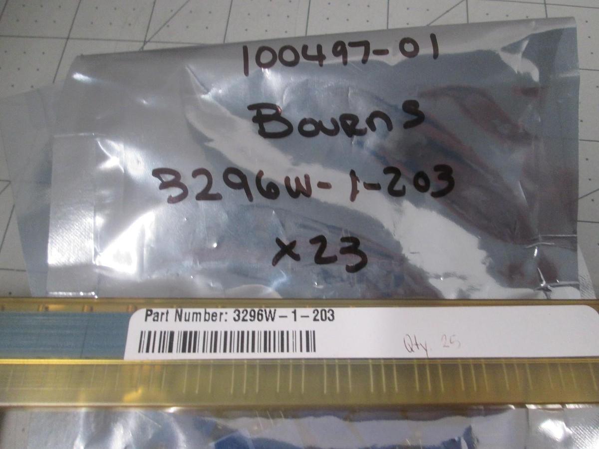 Used Bourns, 3296W-1-203, Trimmer Resistor, Through Hole 3/8", 20K Ohms, Sealed, New