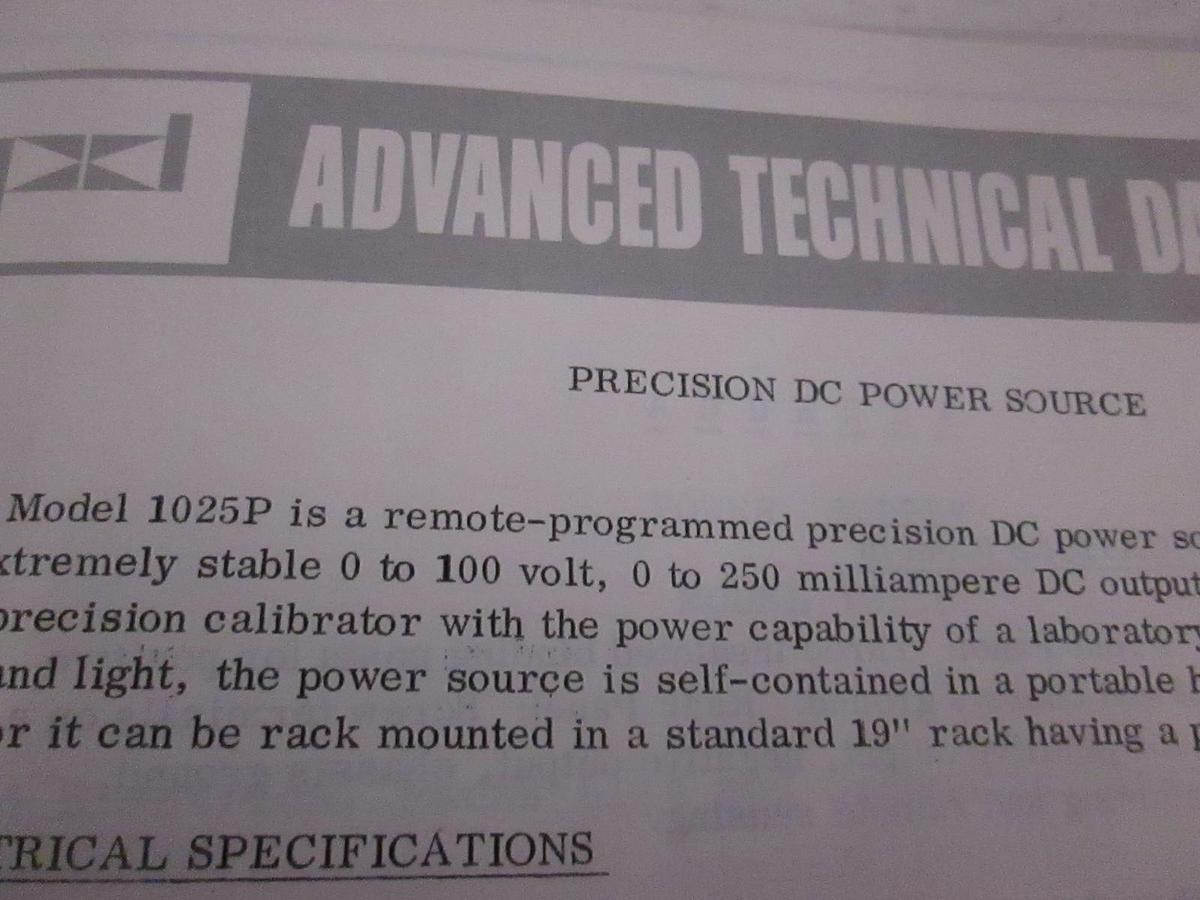 Used Power Designs Advanced Technical Data for Model 1025P, Used