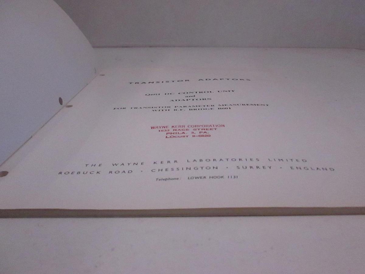 Used Transistor Adaptors, Q601 DC Control Unit and Adaptors, Instruction Manual, Used