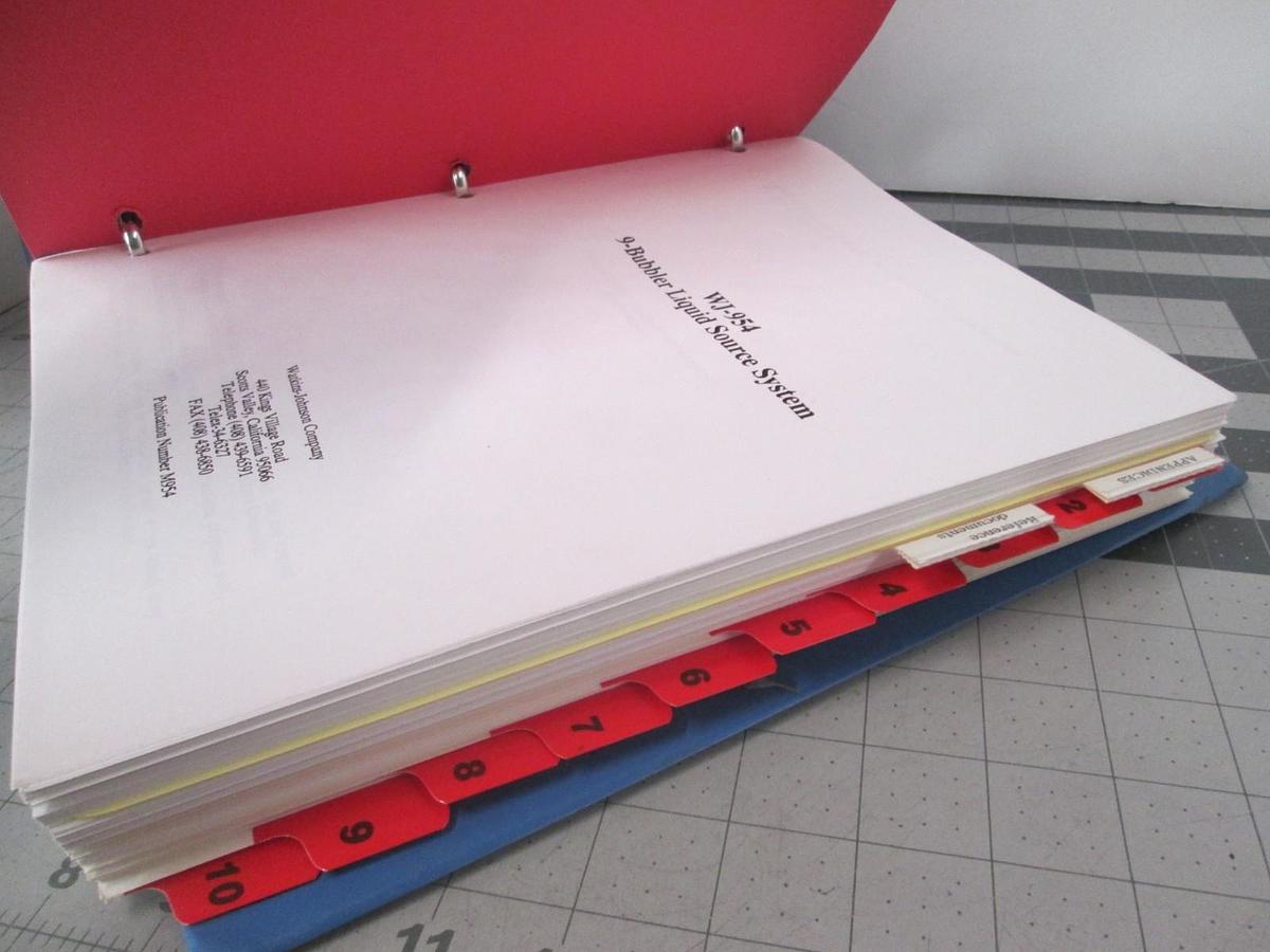 Used Watkins Johnson, 9-Bubbler Liquid Source System Manual, WJ-954, Used