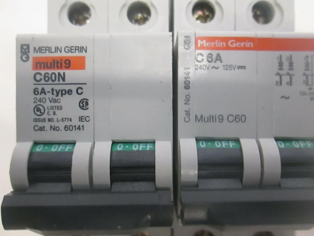 Used Merlin Gerin, Multi9 C60N and C6A, Circuit Breaker, Used, Lot of 2