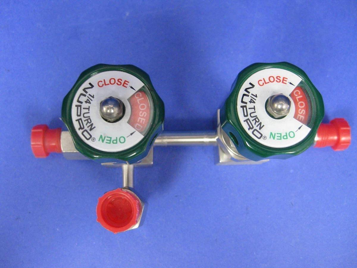 Used Nupro 6LV-DA490-P-GR, Shutoff Valve Assembly, 2 Station, 3 Ports, Used