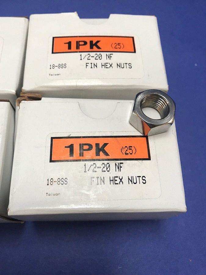 Used 1/2-20 NF Fine Thread Hex Nut, Stainless Steel, Lot of 50