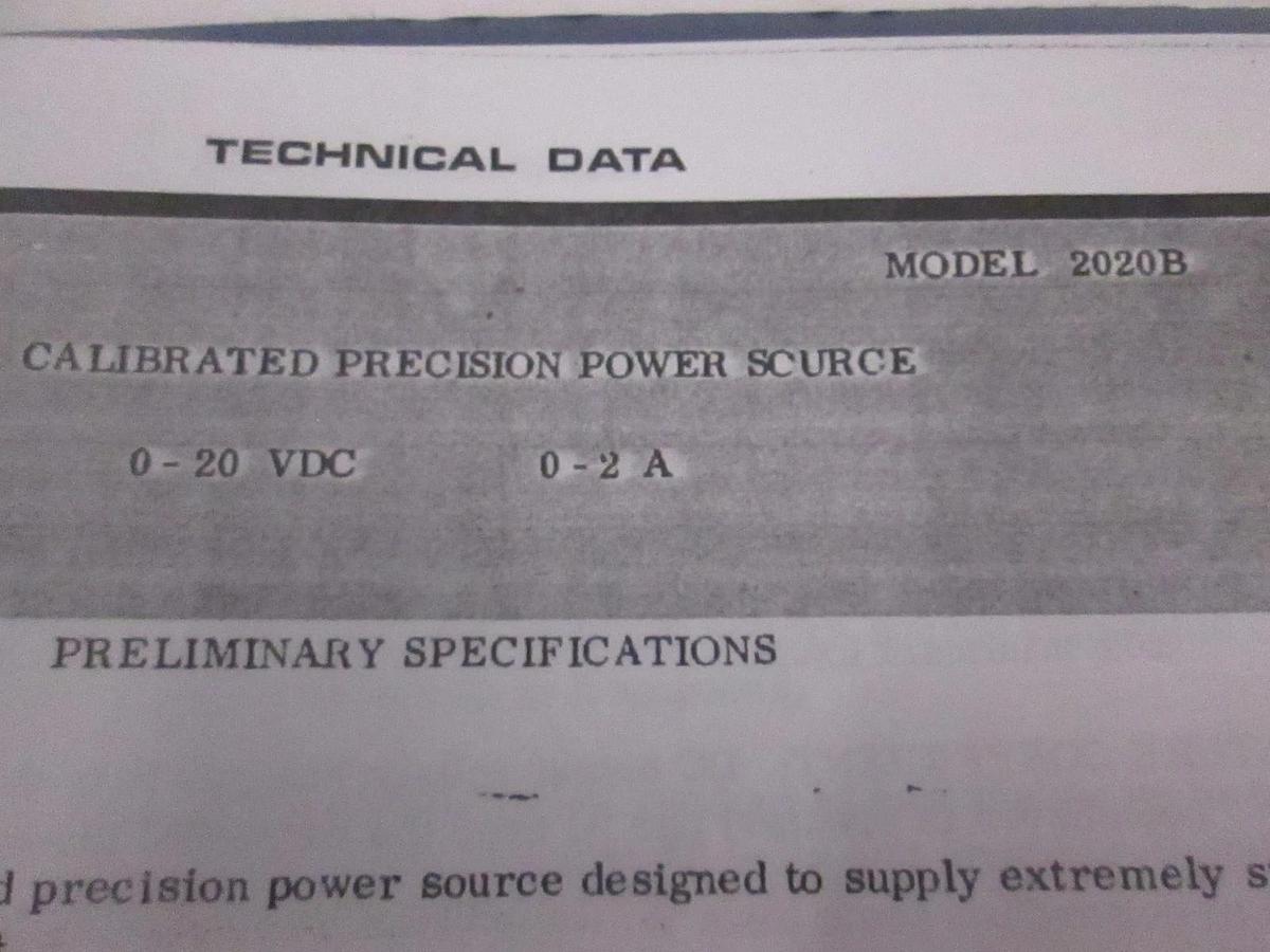 Used Power Designs Model 2020B Technical Data, Used