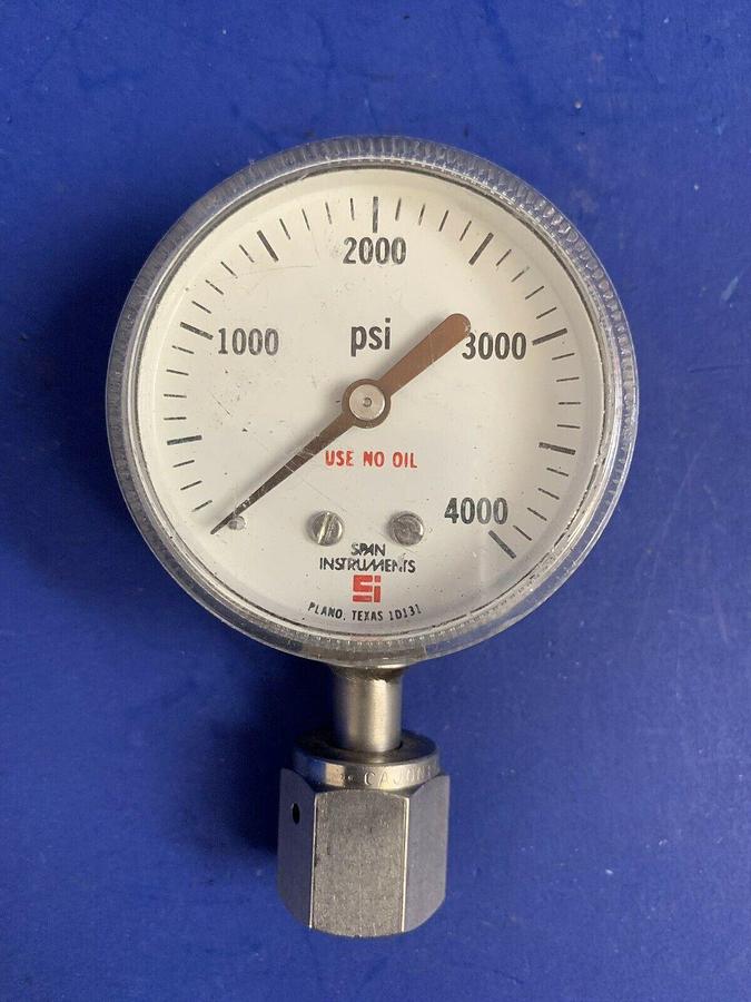 Used Span Pressure Gauge 0-4000 psi, 1/4" FVCR Bottom Mount, LOT of 5, Used
