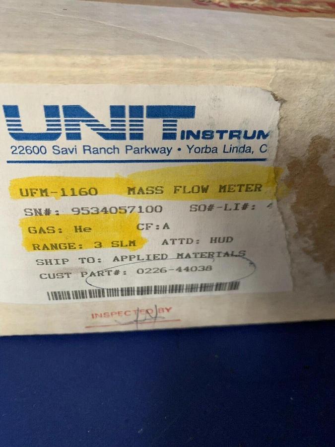 Used Unit UFM-1160 Mass Flow Meter, He, 3 SLM, 1/4", Rfrb