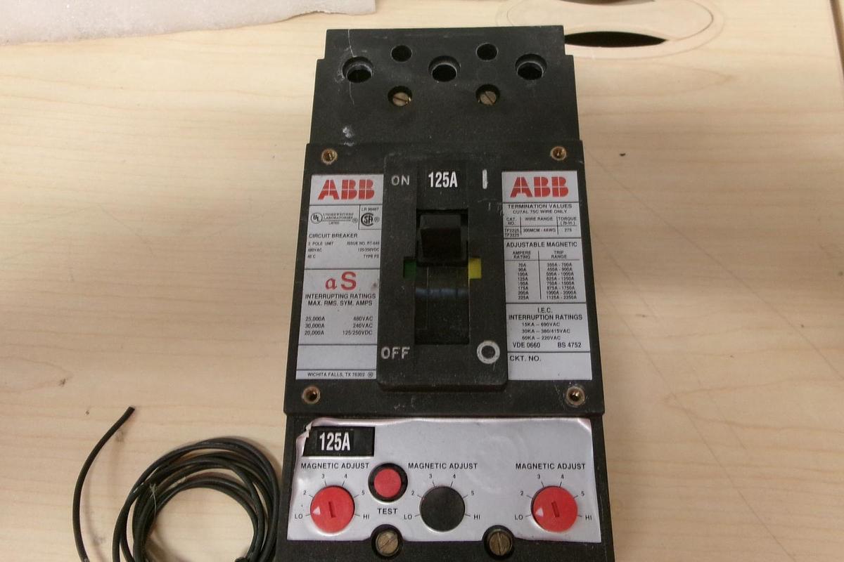 Used ABB, Circuit Breaker, 125A, TF2225 Used with shunt trip