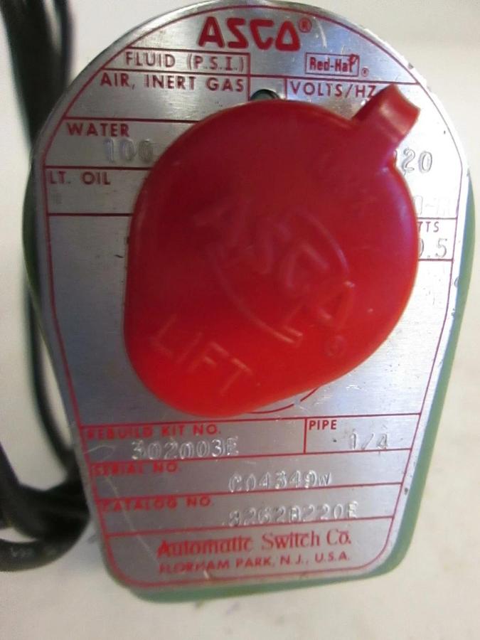 Used Asco 8262B220E Red Hat Solenoid Valve, 1/4", Used