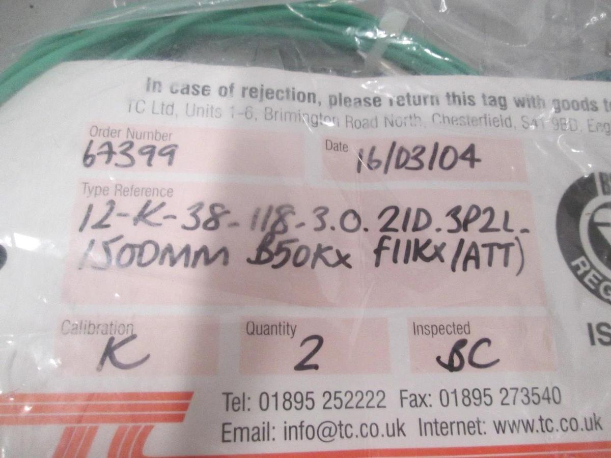 TC LTD, 12-K-38-118-3.0,2ID,3P2L, Thermocouple Twin 3mm, 1500mm, New