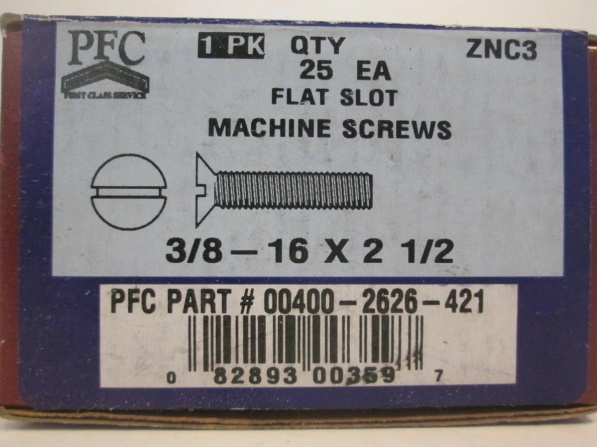PFC Flat Slot Machine Screws, 00400-2626-421, 3/8- 16 x 2 1/2, Lot of 25 New