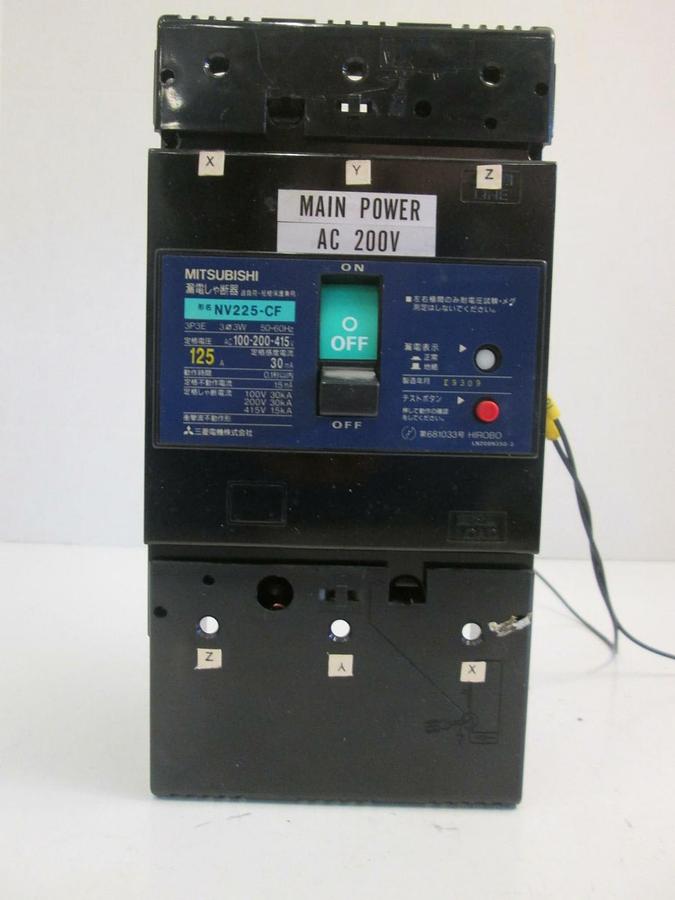 Used Mitsubishi Circuit Breaker NV225-CF, 125A, 30mA, 3 Pole, 100-200-415 VAC, Used