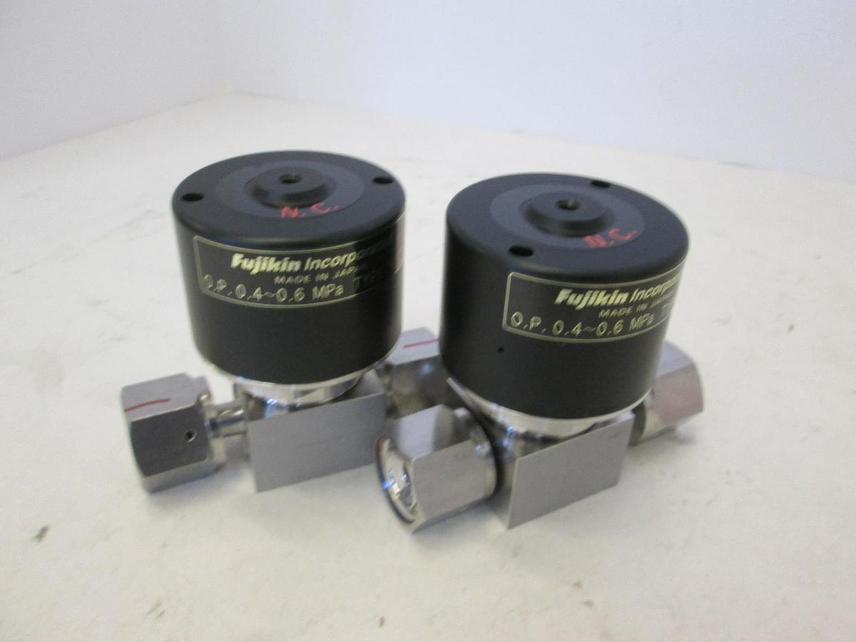Used Fujikin, O.P. .4-.6 MPa Pneumatic Valve, N.C, 316L, Used, Lot of 2