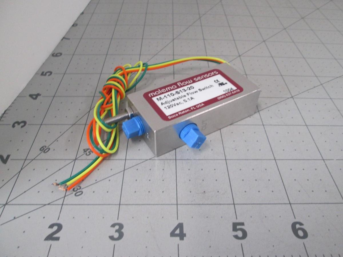 Used Malema Engineering, M-110-S13-20, Adjustable Flow Switch, 120VAC, 0.1A, New