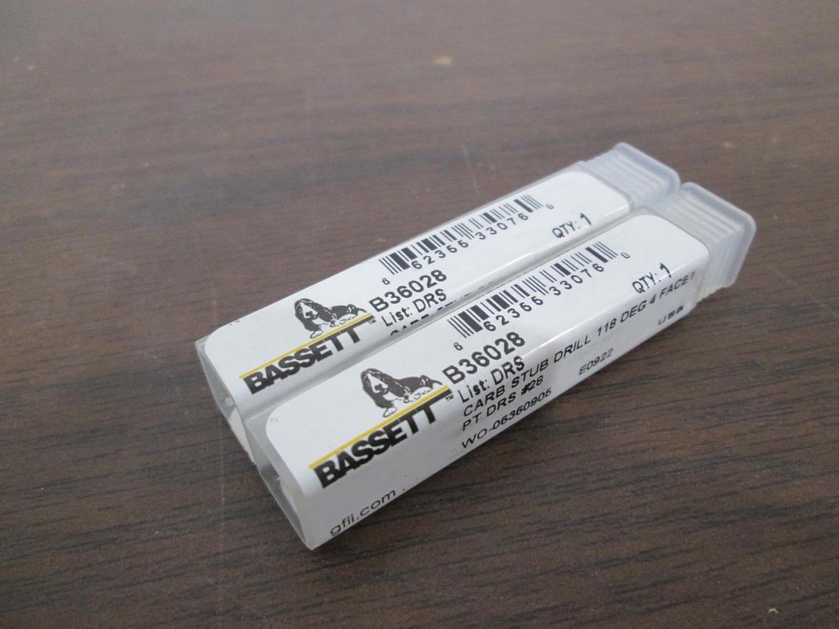 Used Bassett, B36028, Carbide Stub Drill 114 Deg 4 Face, New, Lot of 2