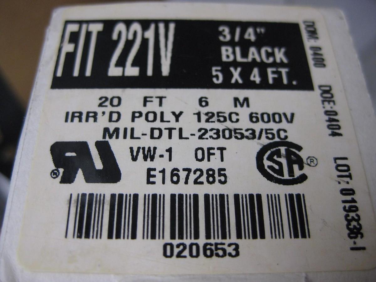 Alpha FIT 221V Heat Shrink Tubing, 3/4" Black 192 ft in 4' Lengths (48 pieces)