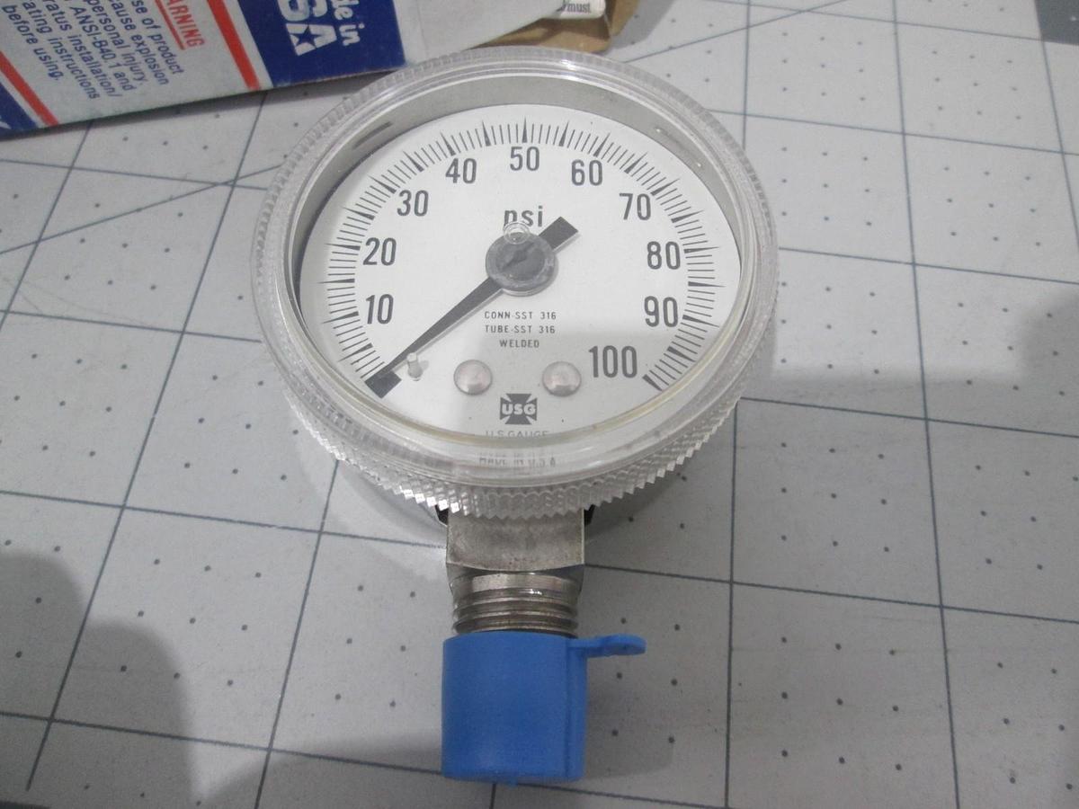 USG Amtek, P 1535, Gauge, 0-100 PSI, 1/4 ANPT, New, Lot of 2