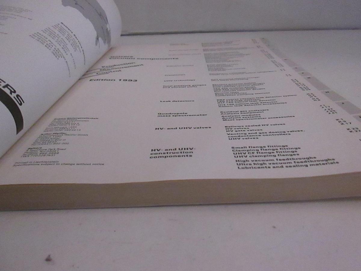 Used Balzers Vacuum Components Edition 1993, Used