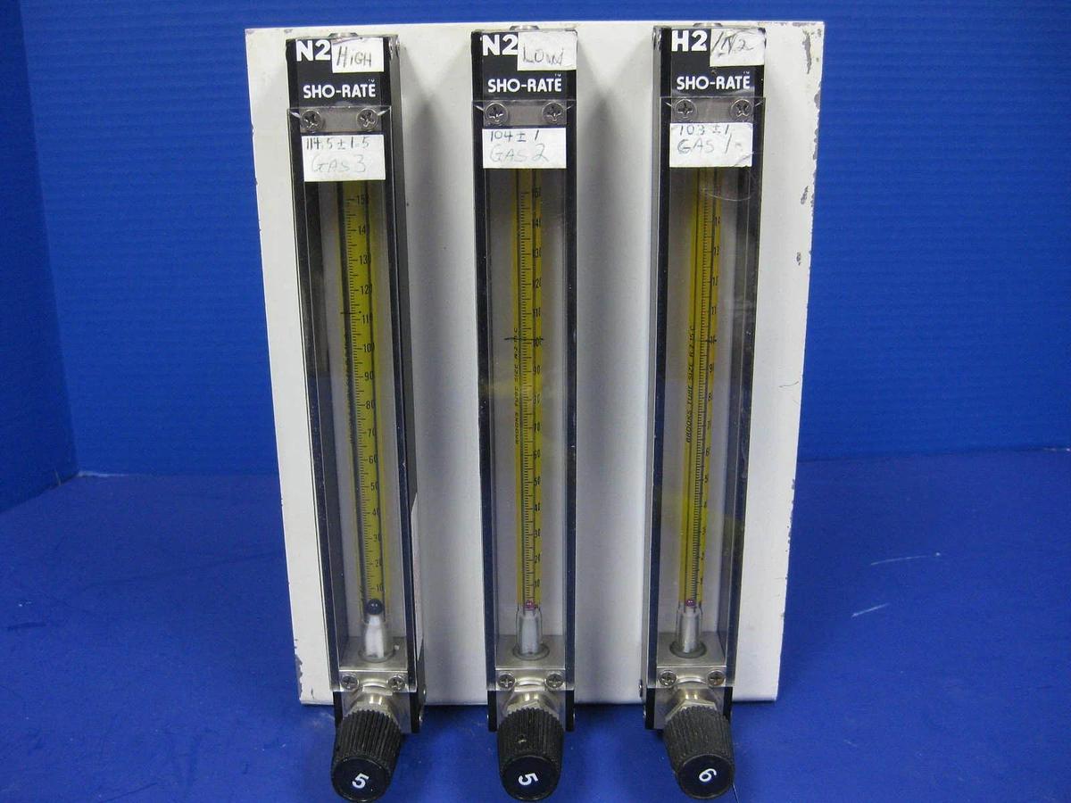 Used Brooks Sho-Rate 3 Flowmeter Assy w/ 3 Furon Delta Solenoid Valves, DV2-124NOD2