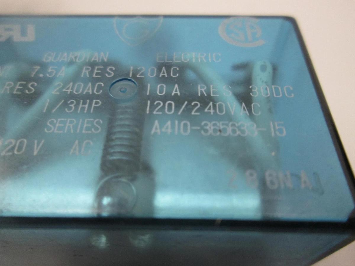 Used Guardian Electric, A410-365638-15, 120/240 VAC Relay, Used