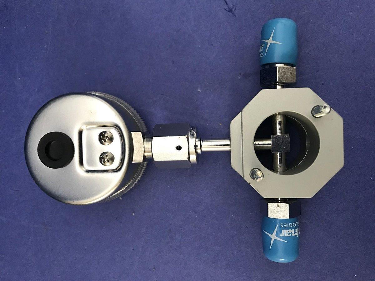 Used Semi Gas Systems Pressure Gauge Assy, 30-0-30, w/ Tee Fitting & 1/4" MVCR Ports