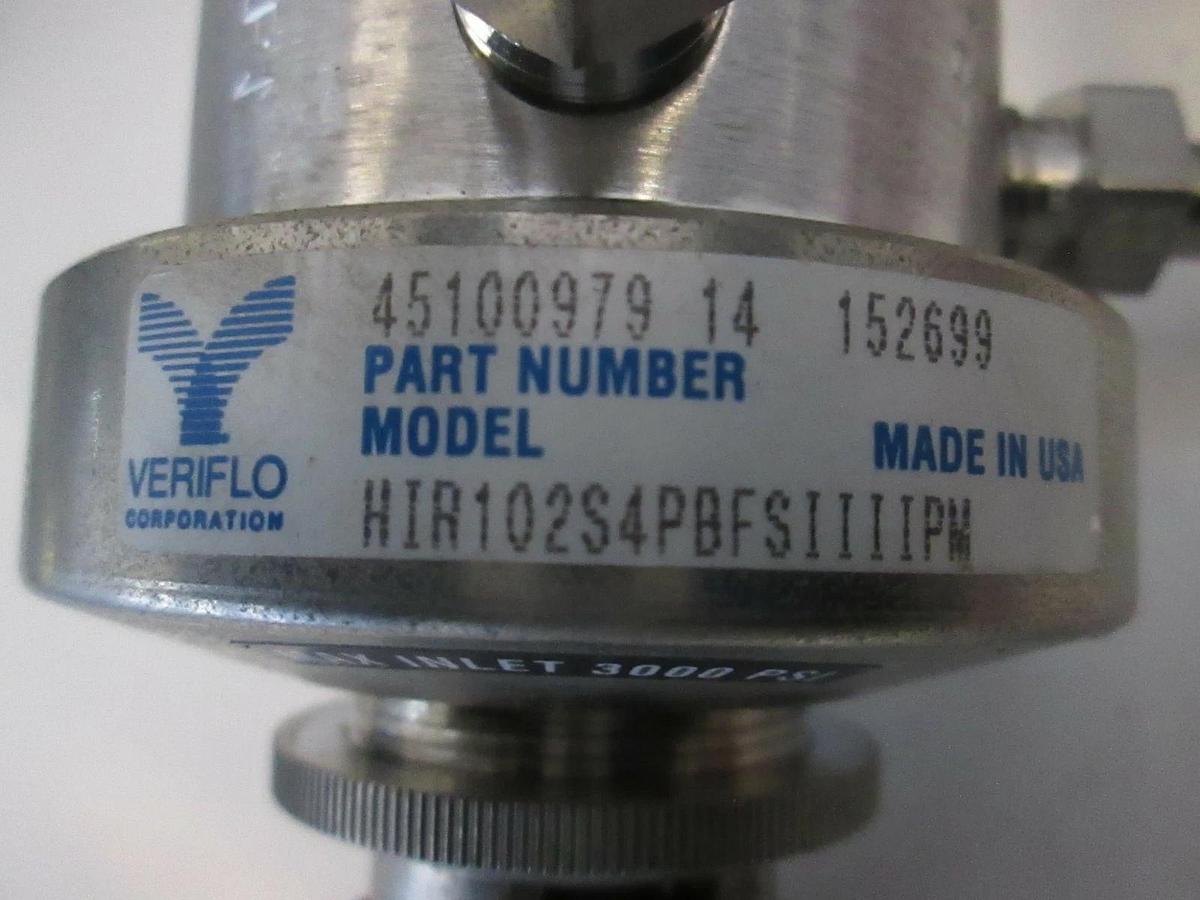 Used Veriflo HIR102S4PB Pressure Regulator with Millipore WG2F06WR1 Gas Filter, Used