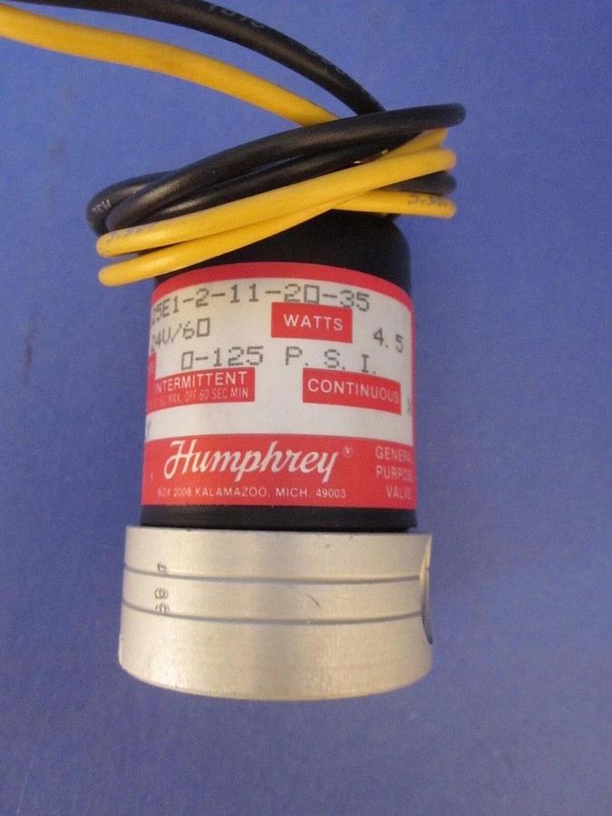 Humphrey 125E1-2-11-20-35 Solenoid Valve 2-Way, 24V, 4.5W, NEW