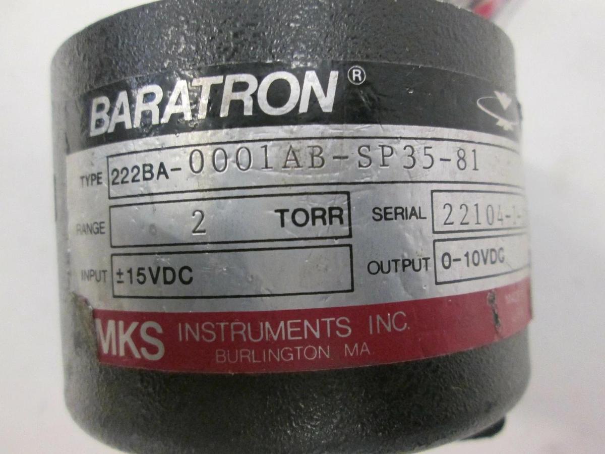 Used MKS, Baratron 2 Torr Pressure Transducer, 222BA-0001AB-SP35-81, Used