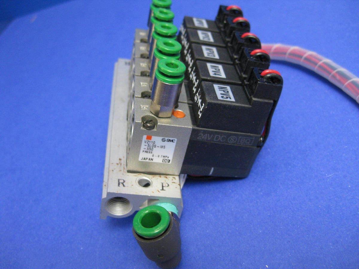 Used SMC VZ110 Solenoid  Valve Manifold Assembly, with 5 Valves, Used