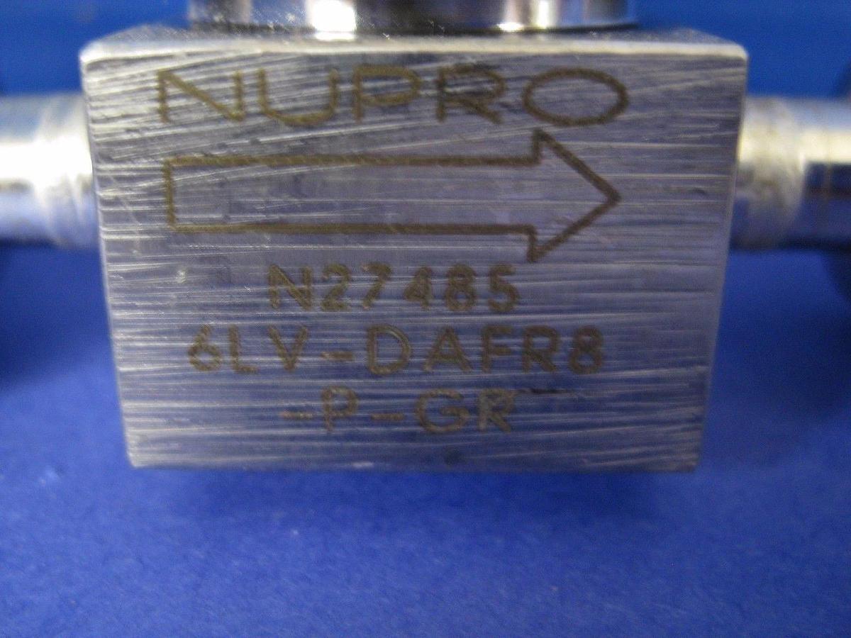 Used Nupro 6LV-DAFR8-P-GR Manual Diaphragm Valve, 1/2" FVCR Adapter, Lot of 2 Used