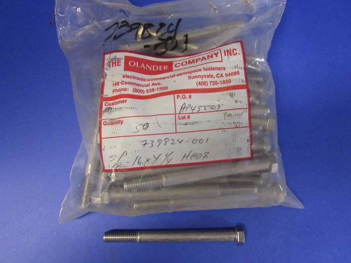 Olander 3/8-16x4-1/4 Stainless Hex Head Screws, Lot of 50 New