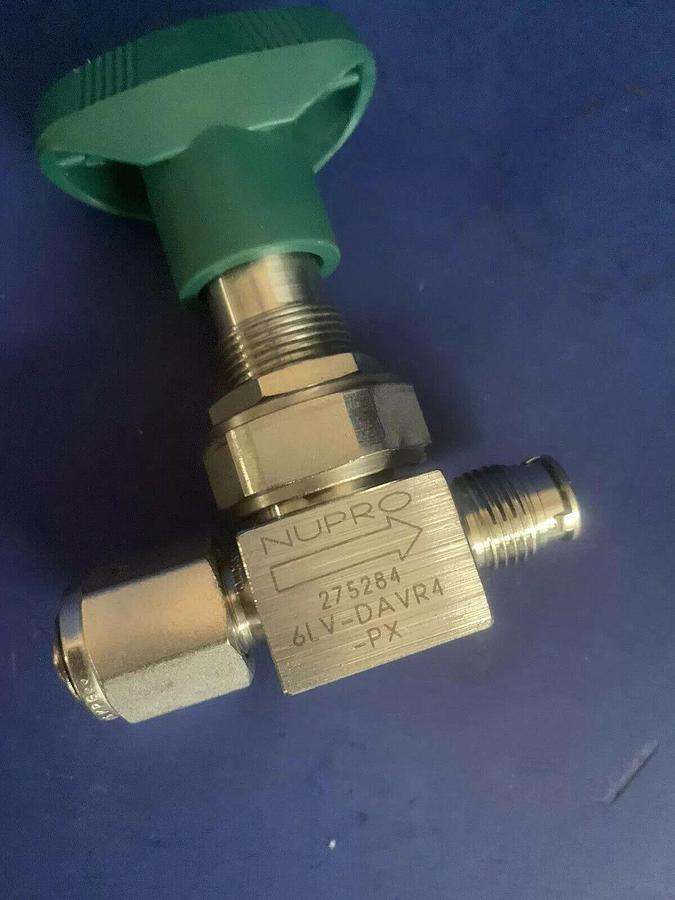 Used Nupro 6LV-DAVR4-PX Manual Valve w/ Green Handle, 1/4" MVCR/MVCR, Used