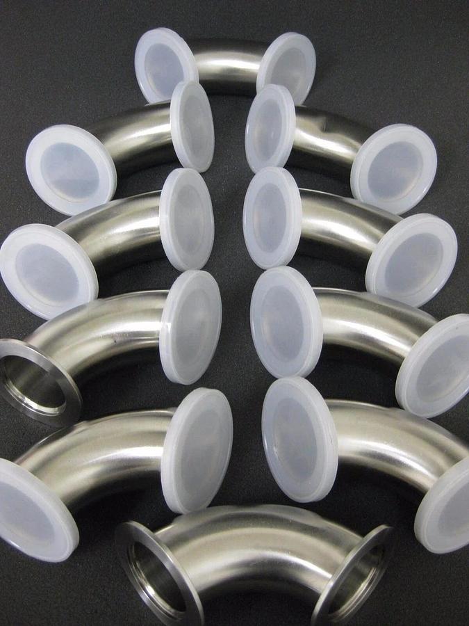 Stainless Steel Vacuum 3.5" 90° Elbow w/ NW50 Flanges, Lot of 10 NEW