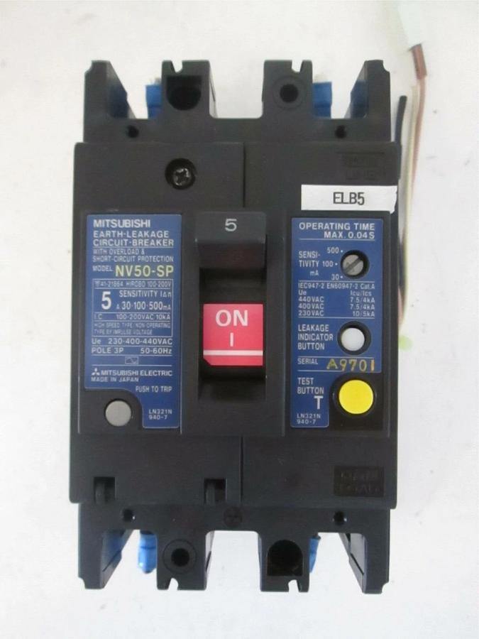Used Mitsubishi Circuit Breaker Earth Leakage NV50-SP, 5A, 3 Pole, Used