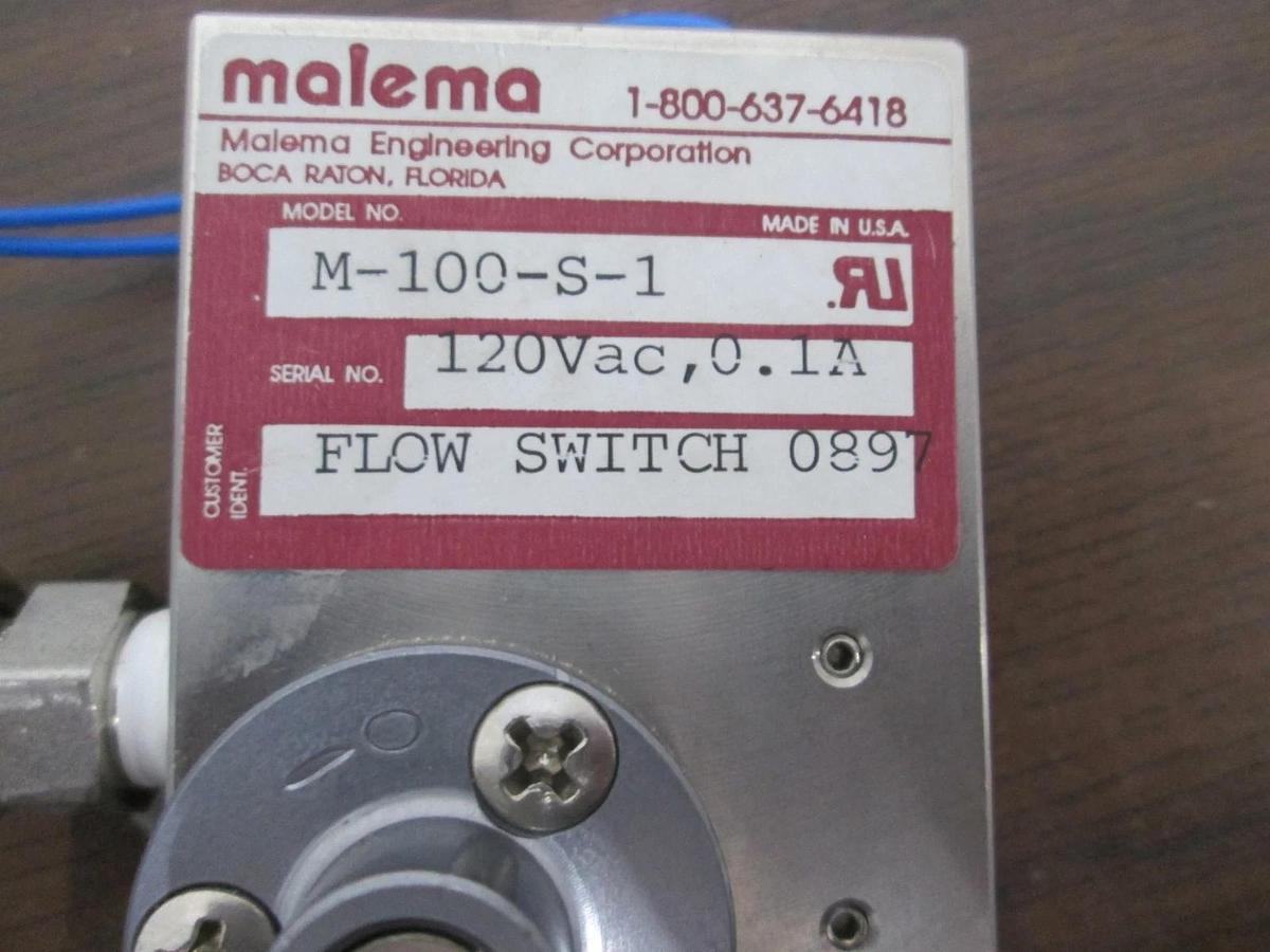 Used Malema, M-100-S-1, Flow Switch, 120 Vac, 0.1A, Used