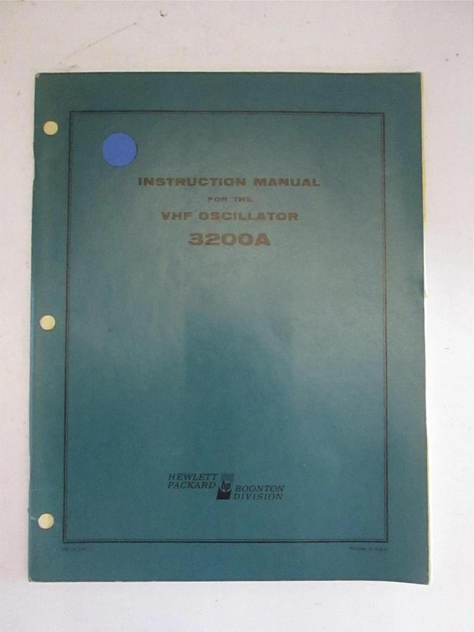 Used HP VHF Oscillator 3200A Instruction Manual, Used