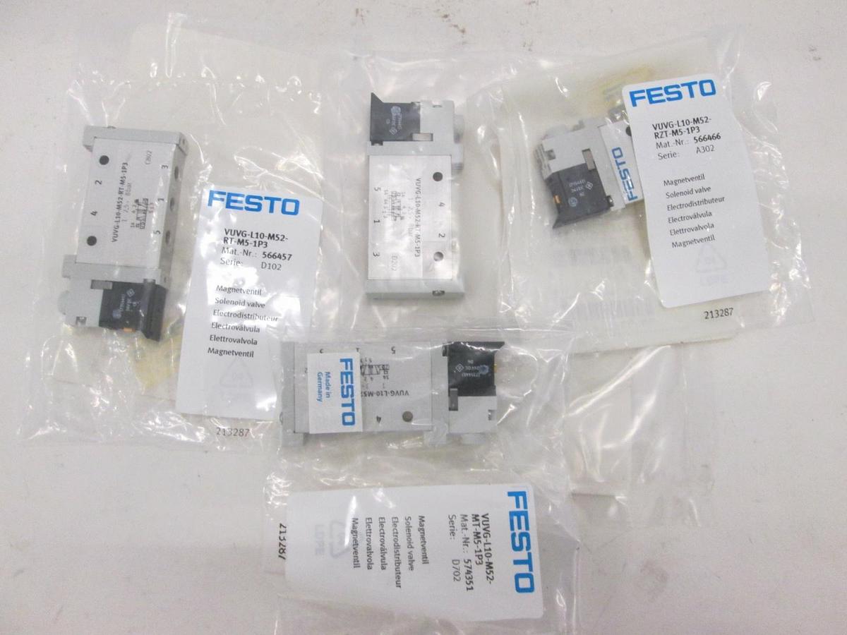 FESTO, VUVG-L10-M52-RT-M5-1P3, Solenoid Valve, New, Lot of 4