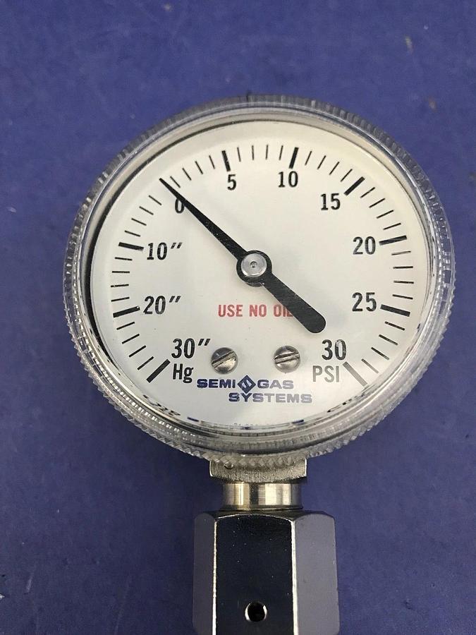 Used Semi Gas Systems Pressure Gauge Assy, 30-0-30, w/ Tee Fitting & 1/4" MVCR Ports