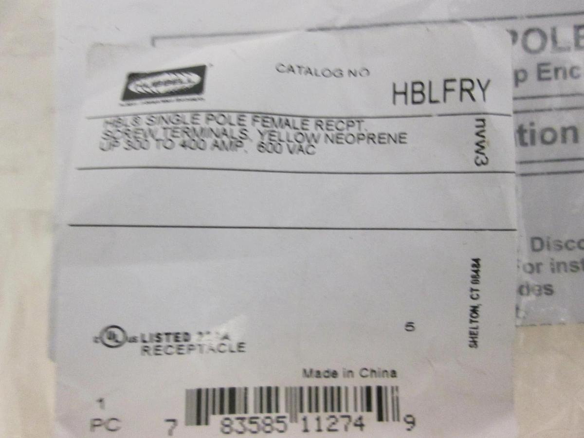 Hubbell, HBLFRY, Single Pole Female Receptacle, Yellow, New, Lot of 2