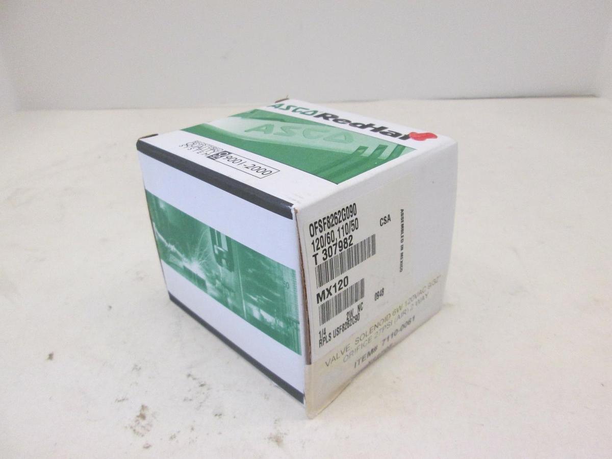 Asco Red Hat, 2 Way Solenoid Valve, 6W, 120VAC, 9/32", 27 PSI, OFSF8262G090, New