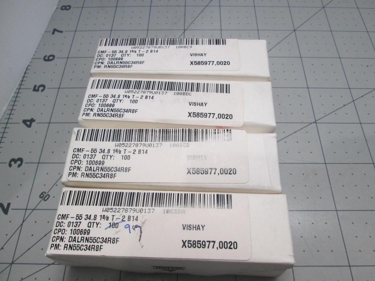 Used Vishay, RB55C34R8F, CMF-55 34.8 1% T-2 B14, New, Lot of 399 (4 Boxes)