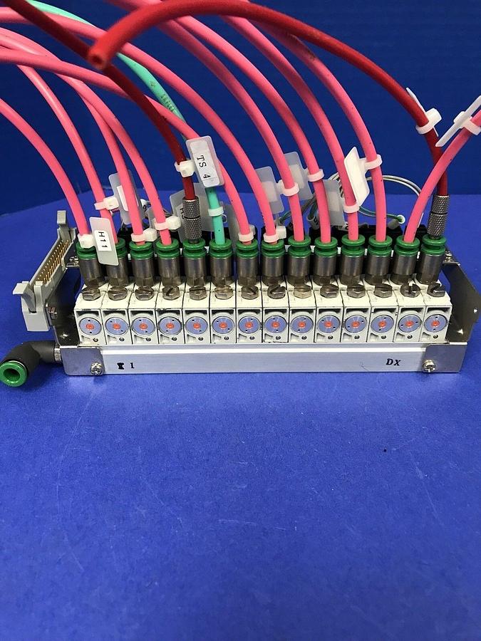 Used SMC VQD1131-5L-M5 (14) Solenoid Valves w/ 14 Station Manifold Assembly