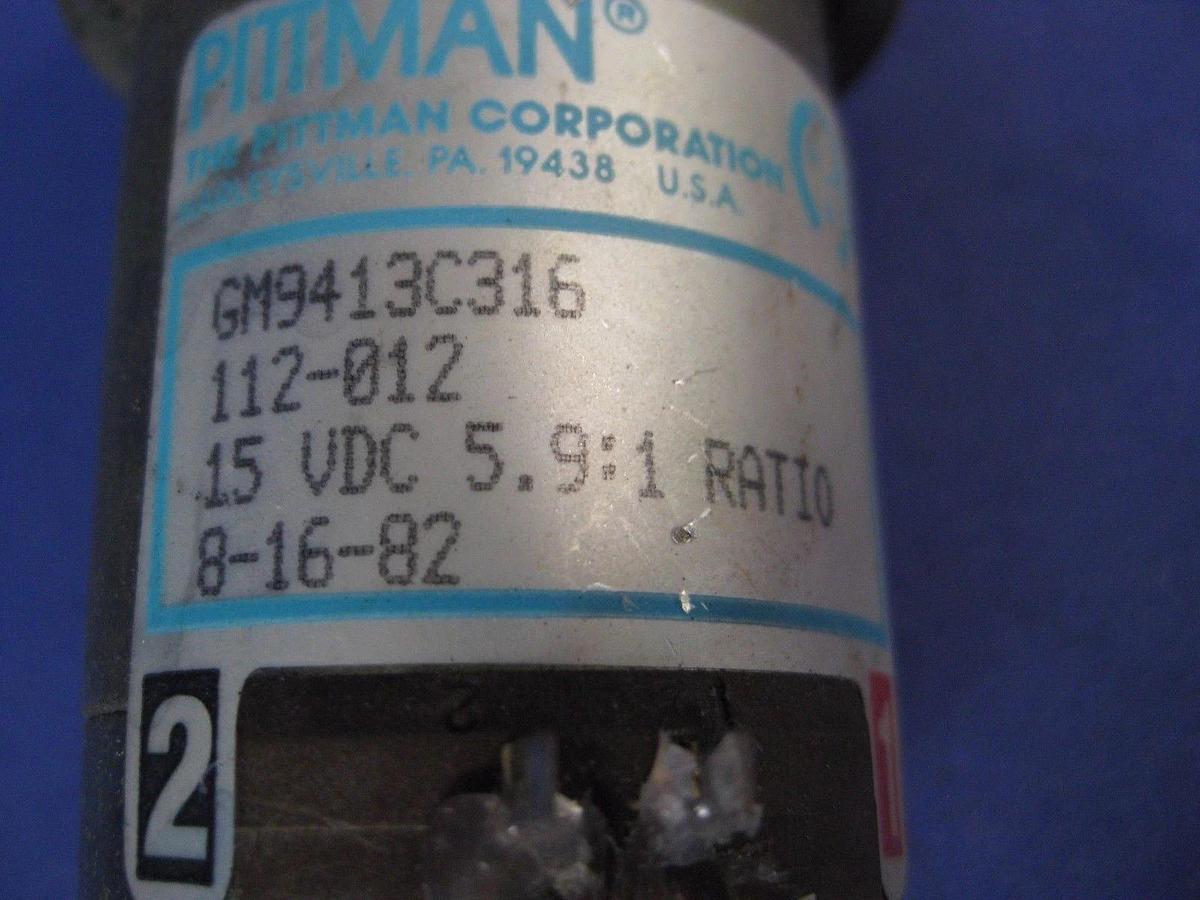 Used Pittman GM9413C316 Gear Motor, 5.9:1 Ratio, 15VDC, Used