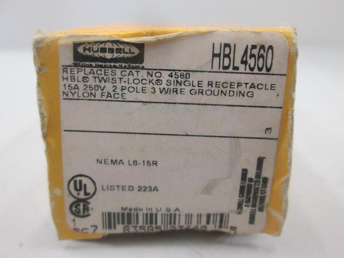 Used Hubbell, HBL4560, Twist Lock Single Receptacle, 2 Pole, New