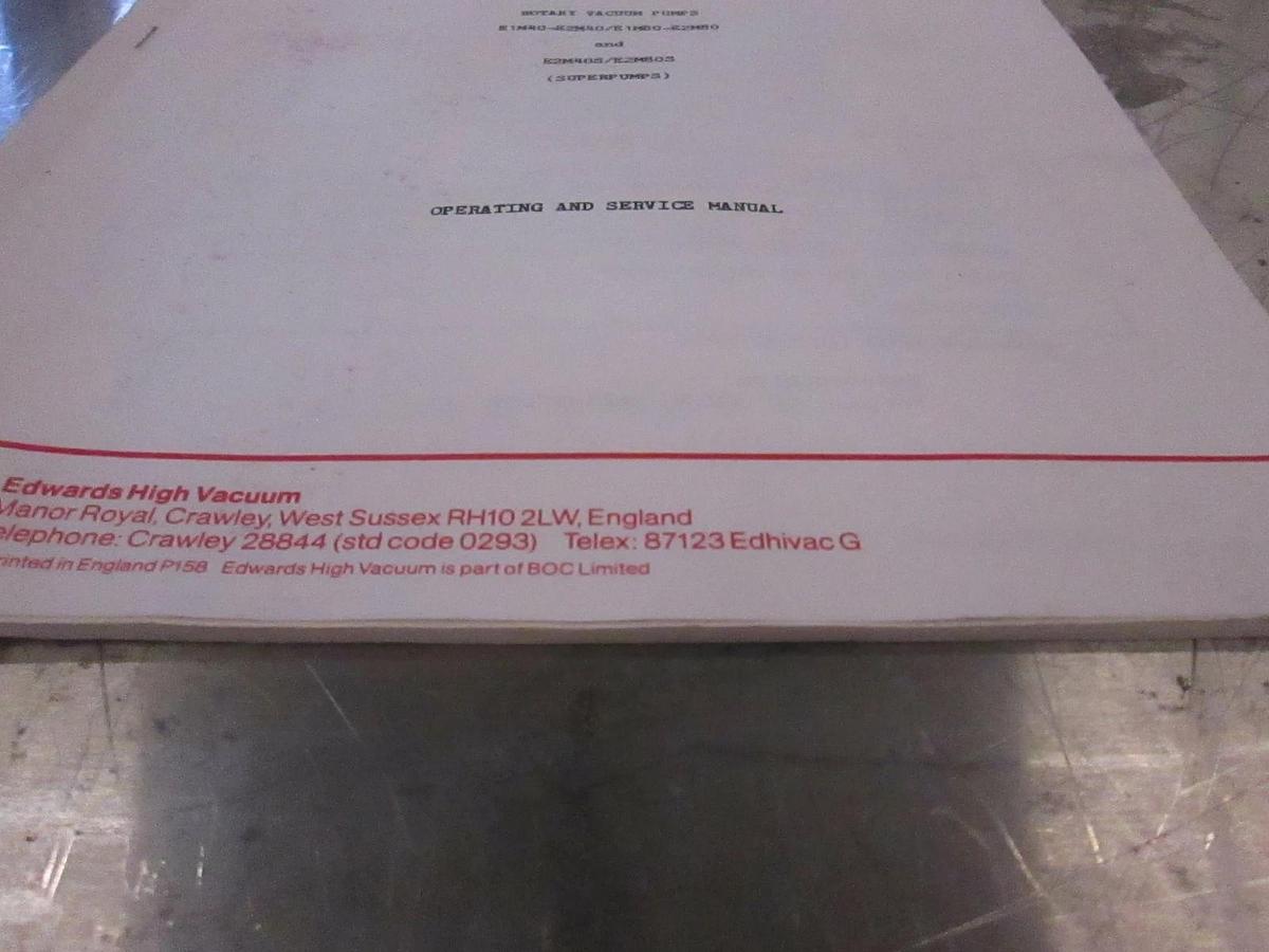 Used Edwards Rotary Vacuum Pumps (Superpumps) Operating and Service Manual, Used